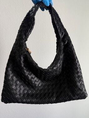 Urban Expressions Woven Hobo Bag - Black Vegan Leather (Bottega Style)